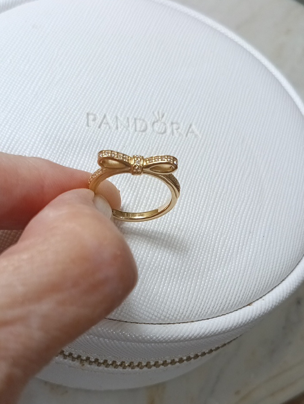 Pandora Vintage 14k Gold and CZ Sparkling Bow Ring
